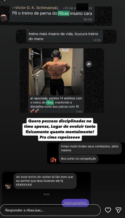 Aluno dizendo que o treino de perna do Ribas é insano