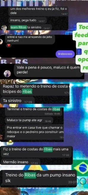 Alunos comentando o pump e os resultados do treino do Ribas